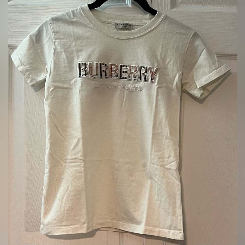 Youth White Cotton Burberry London England Logo Tee (Size 10/11)